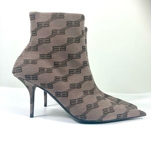 Balenciaga So Knife Logo Jacquard Pointed Toe Bootie 39 EU NEW BB Monogram